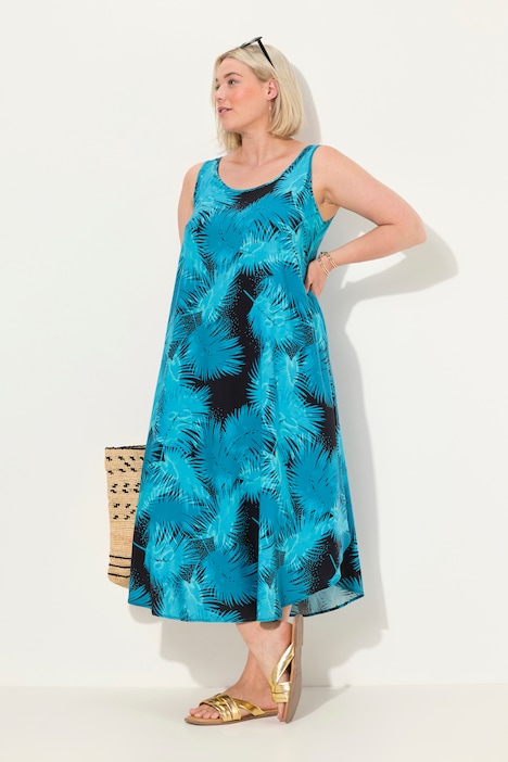 Kleid, Tiefsee-Druck, A-Linie, Rundhals, ärmellos