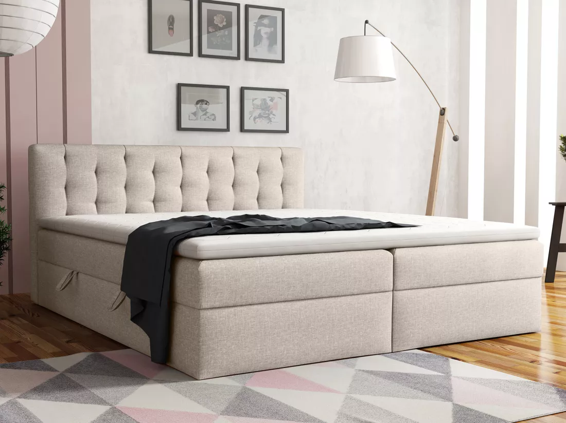 LIT BOXSPRING avec surmatelas Merano 160x200 cm, beige