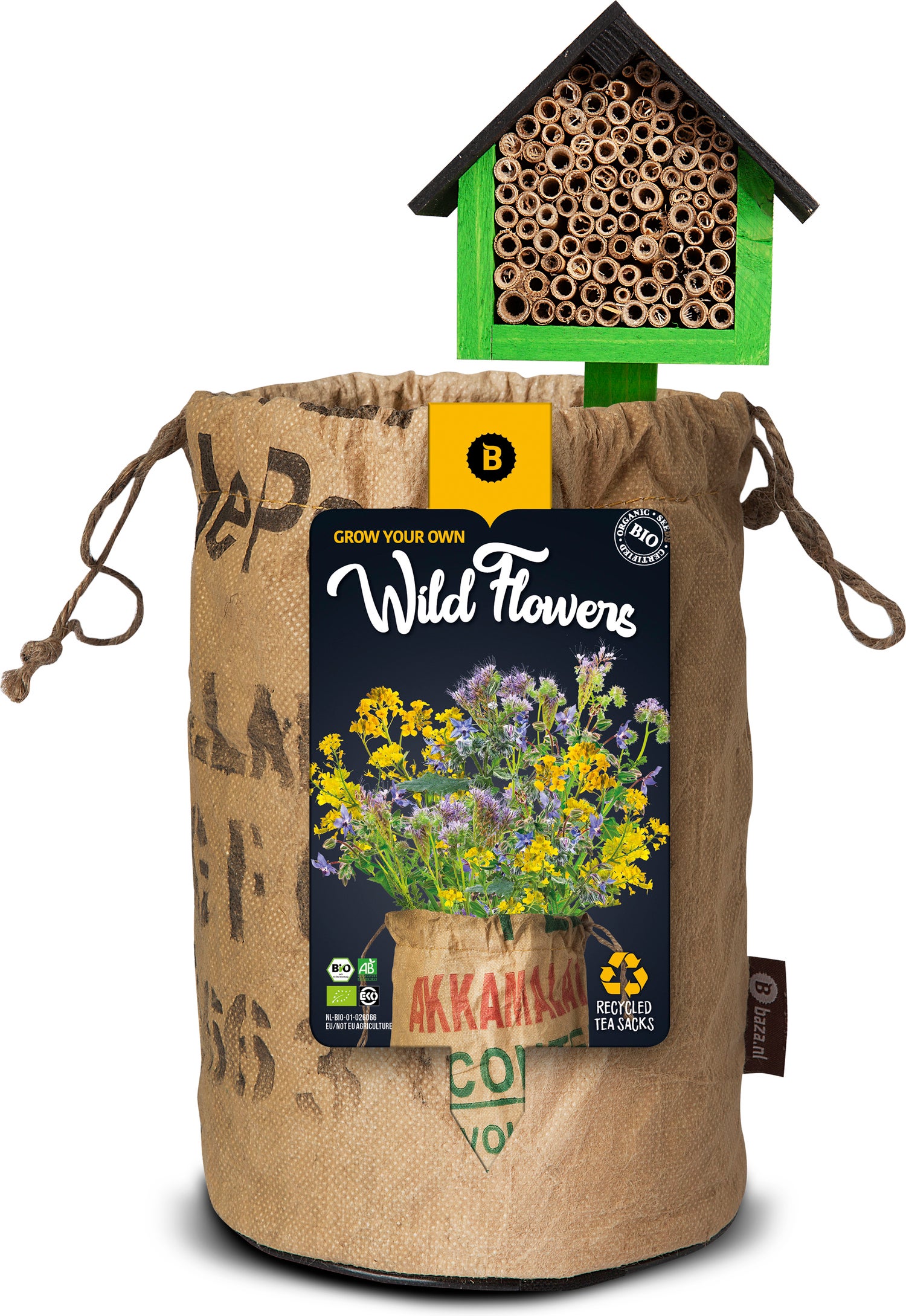 Baza Wild Flowers biologische gemengde Wildbloemen geel met insectenhotel