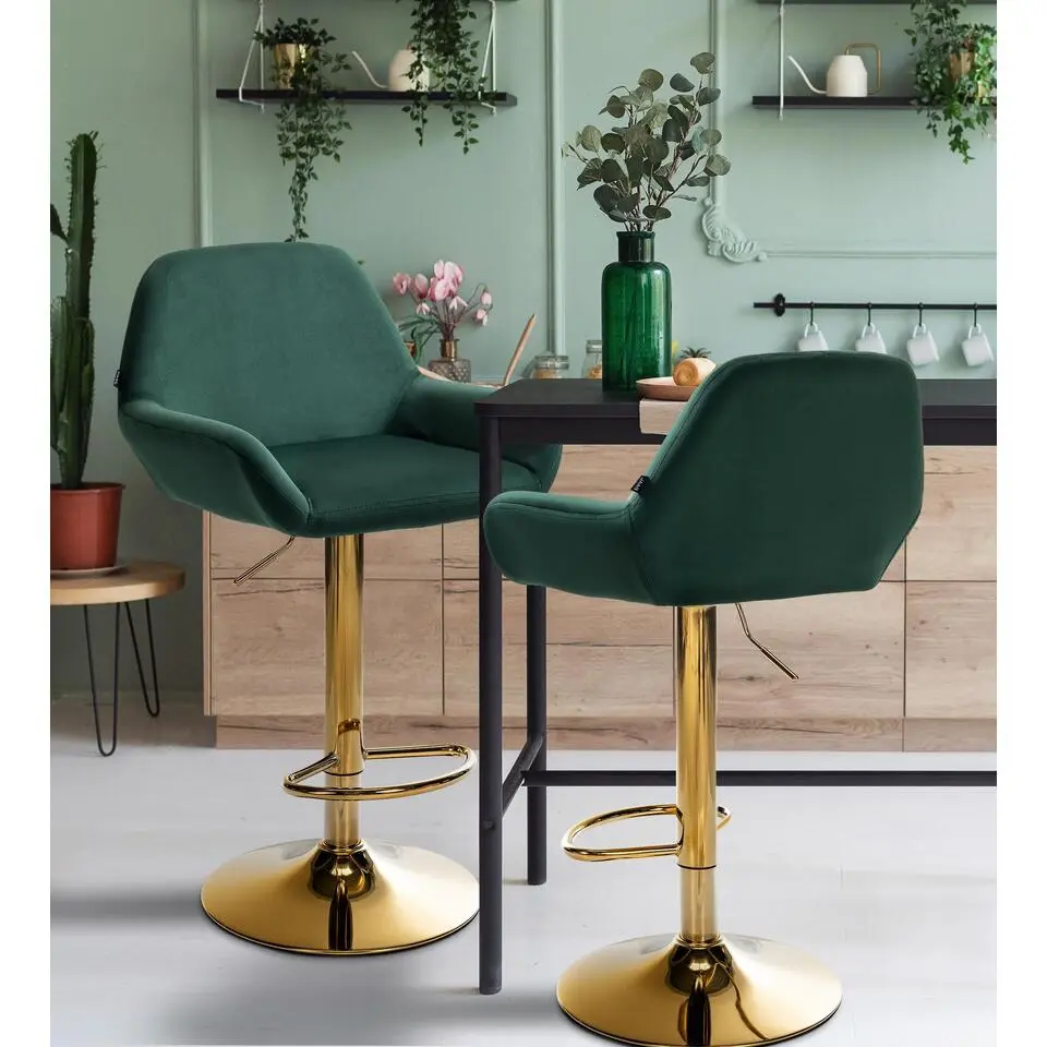 CLP Set van 2 Barkruk Braga goud Frame - Fluweel - donkergroen