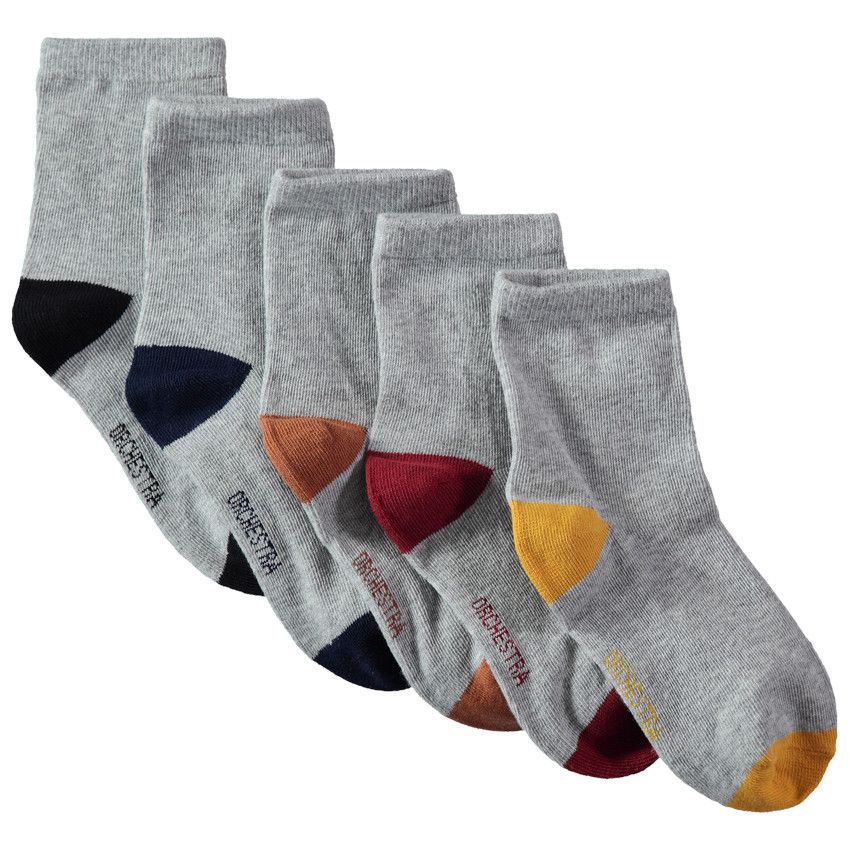 Lot de 5 paires de chaussettes à bout et talon contrastés - Gris chiné
