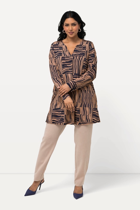 Long-Slinkyshirt, A-Linie, Tunika-Ausschnitt, Langarm