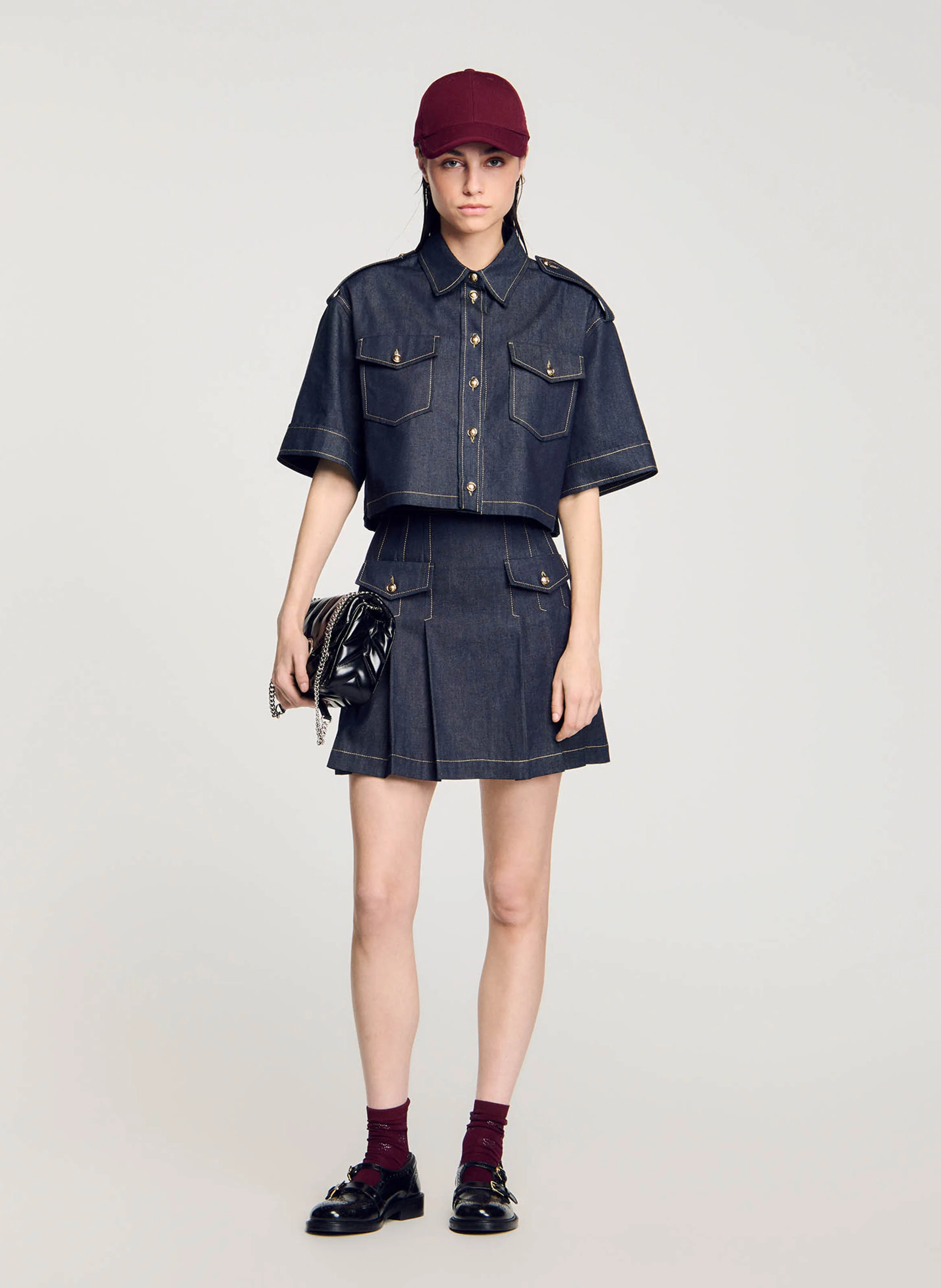 Chemise courte en denim | Bleu