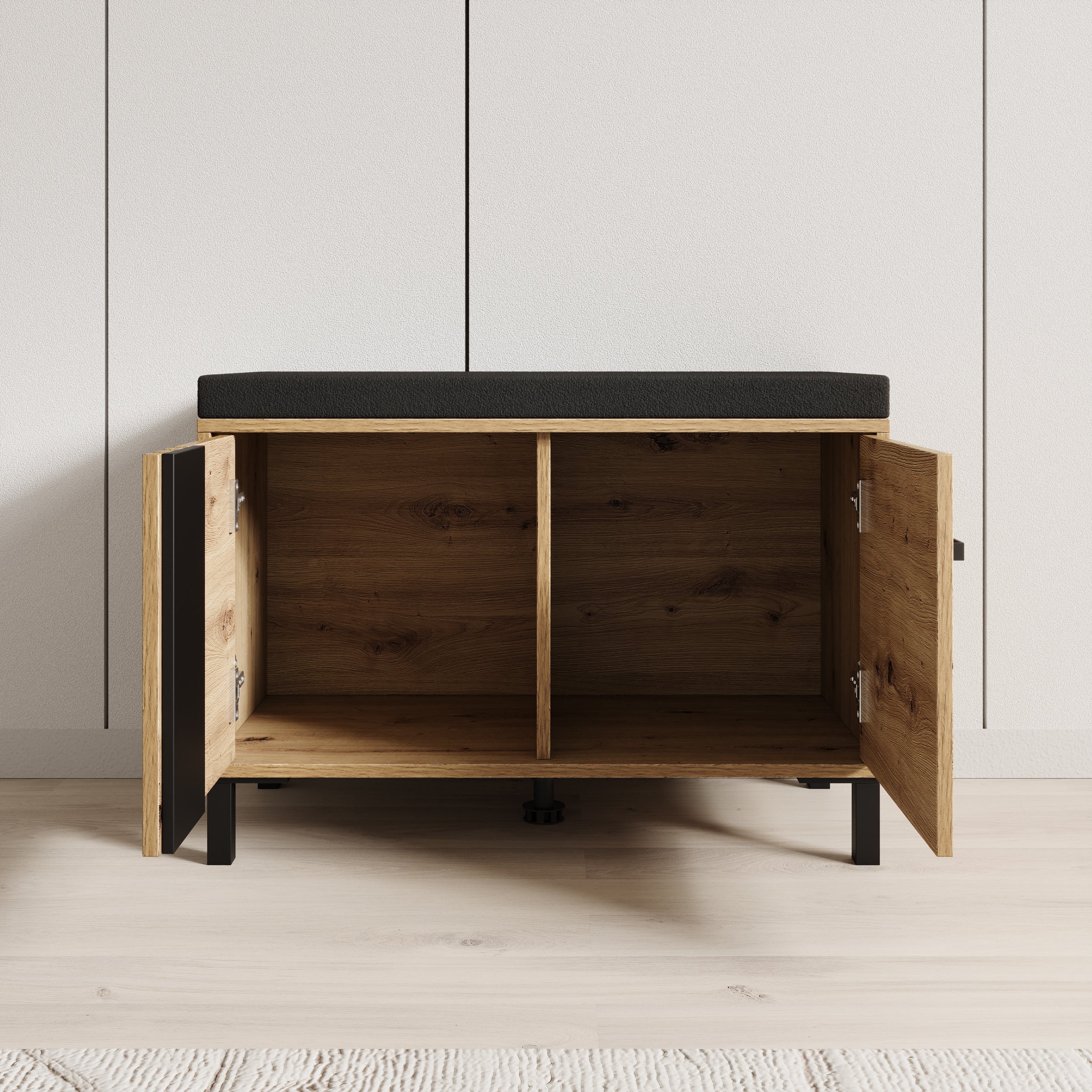 Lazuli - Schoenenkast met zitkussen - Eikenpatroon - 80x40x57 cm