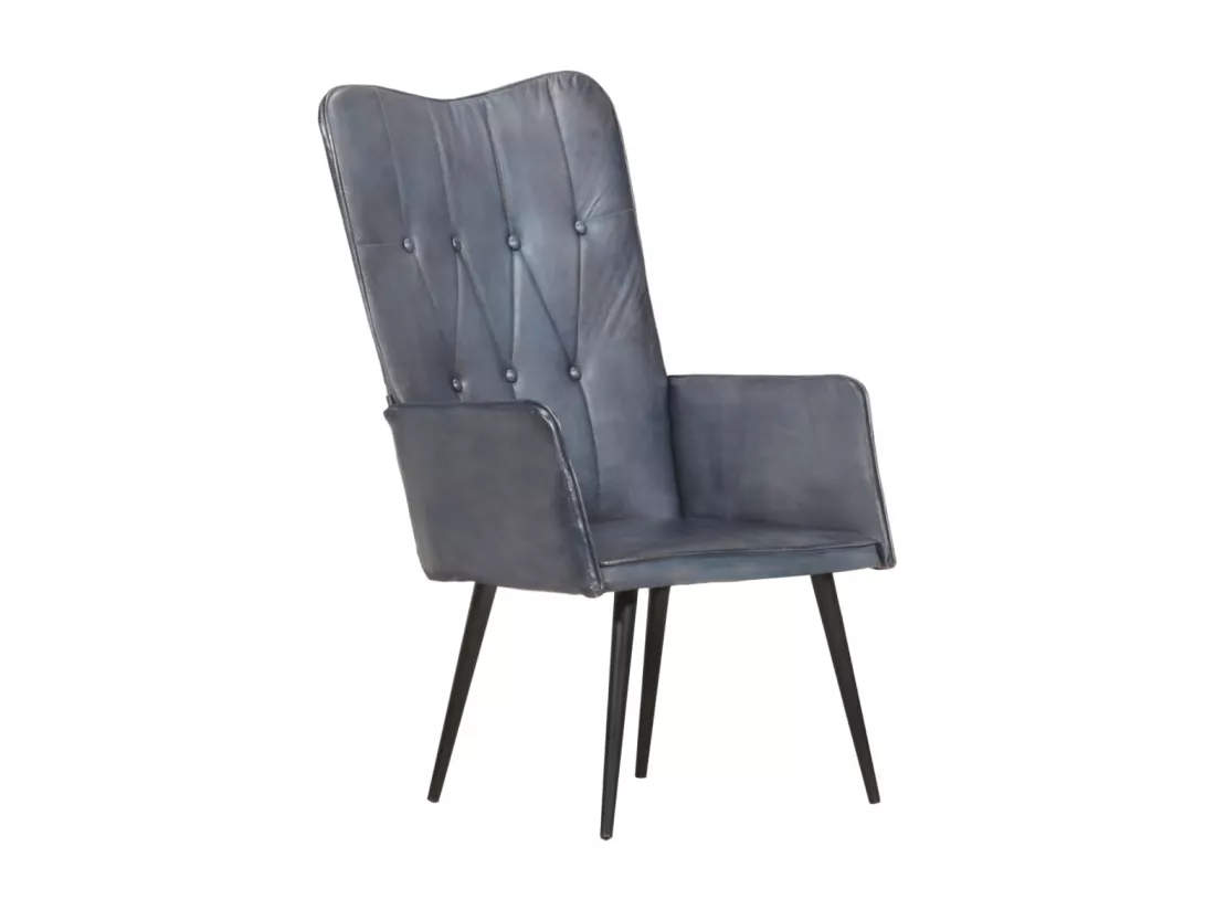 Fauteuil à oreilles Gris Cuir véritable
