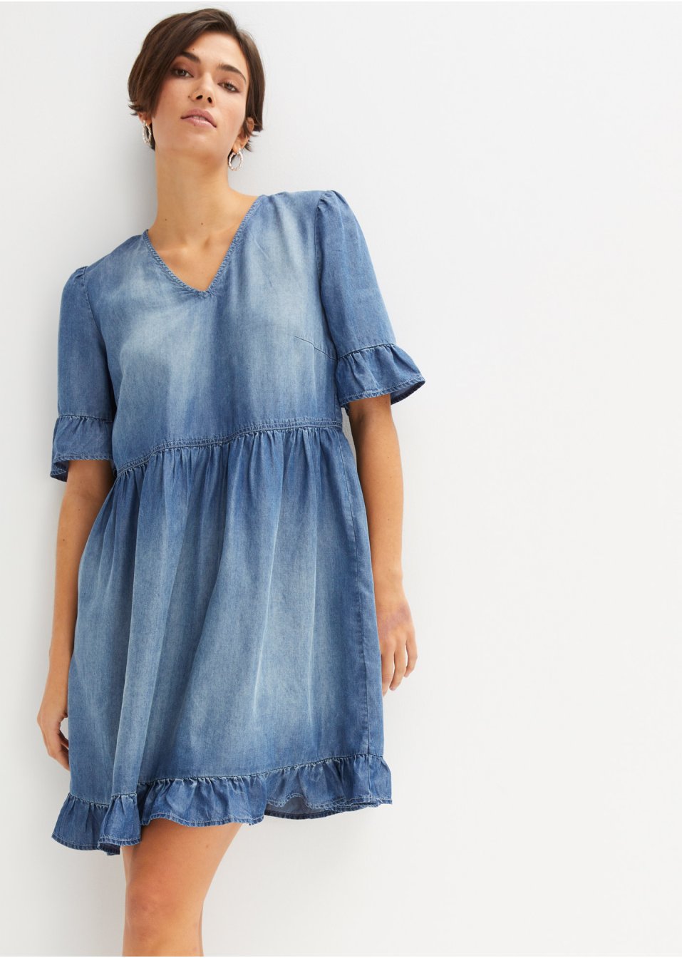Robe en jean avec volants en Lyocell