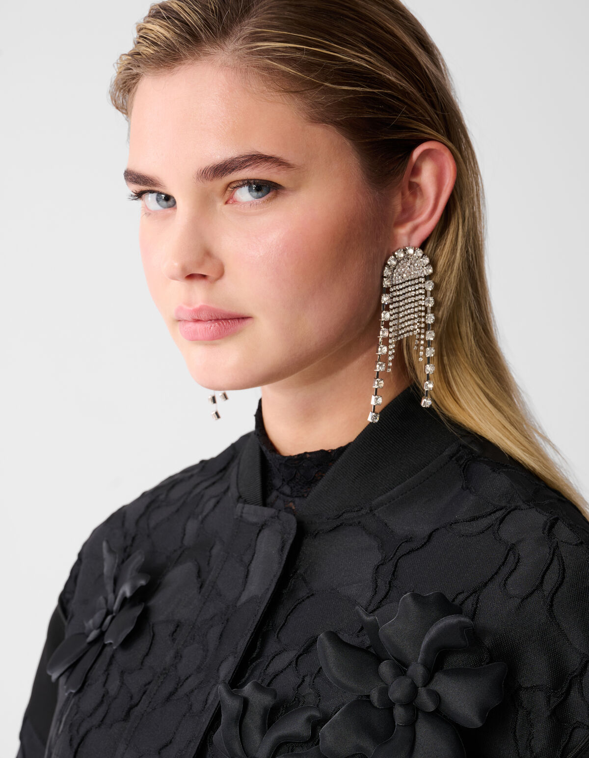 Flower Jacquard Bomber Zwart