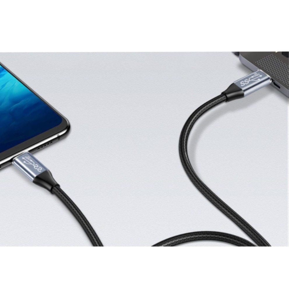 (1m) 100W USB C auf USB C PD Schnell Ladekabel 4K Thunderbolt Nylon Datenkabel 90° Winkel - Schwarz