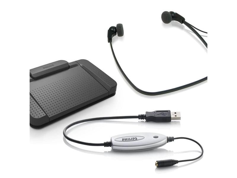 Philips Transcription-Set LFH5220 Wiedergabe-Set mit Kopfhörer, Fussschalter und USB-Adapter