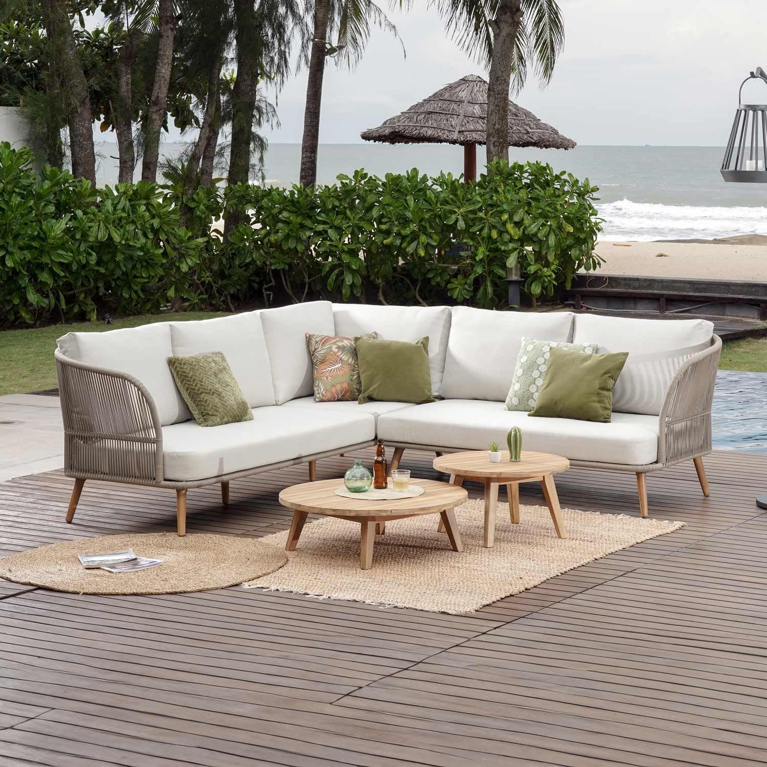 OUTLIV. Swallow Ecklounge, Gartenmöbel, Aluminium/Rope/Polyester in Taupe/Sand, 4 Sitzplätze modernes Design für Ihren Outdoor-Bereich