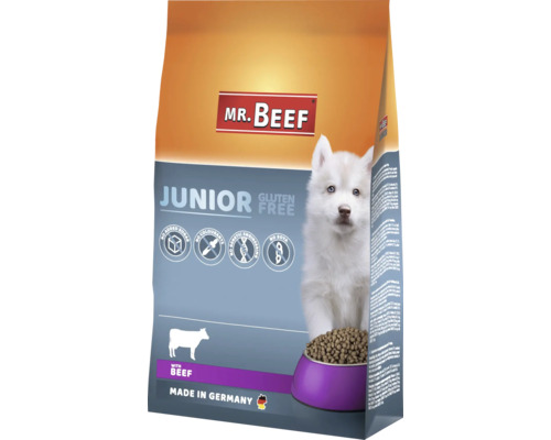MR.BEEF Junior droogvoer voor honden, 4 kg, rundvlees, non-GMO, zonder toegevoegde suikers, zonder kunstmatige kleurstoffen, zonder soja. Gemaakt in Duitsland.