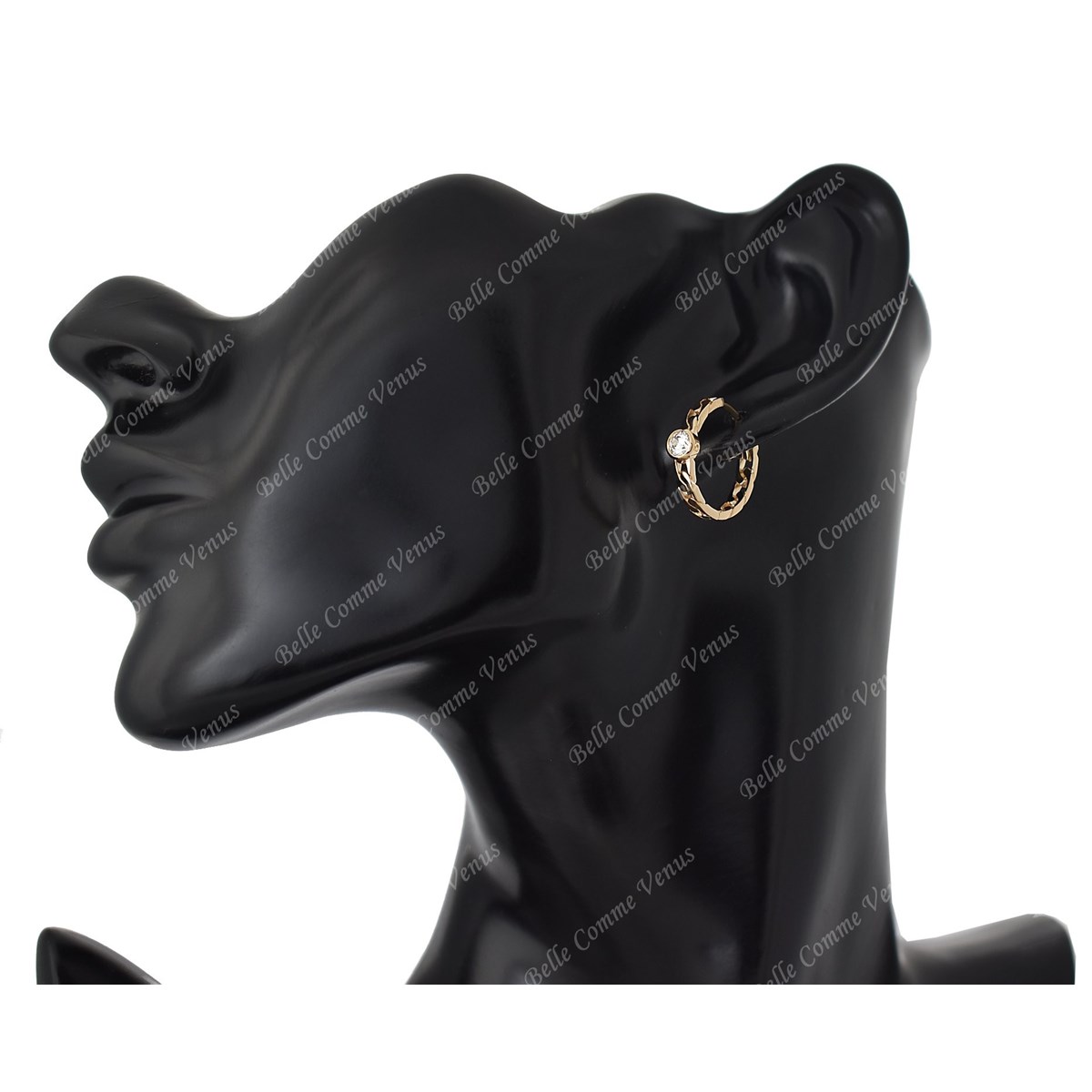 Boucles d'oreilles créole maillons de chaîne oxyde de zirconium clos Plaqué or 750 3 microns