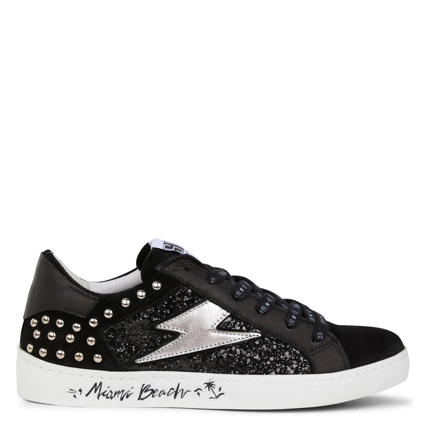 ROY - Baskets basses en cuir velours à paillettes | Noir