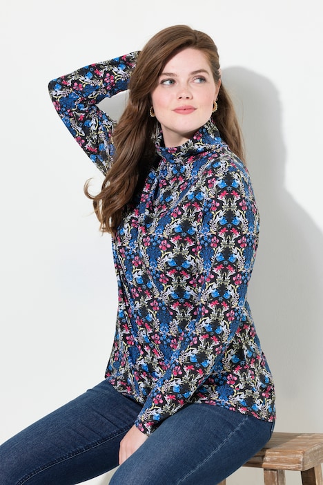 Shirtrolli, floraler Druck, Rollkragen, Langarm