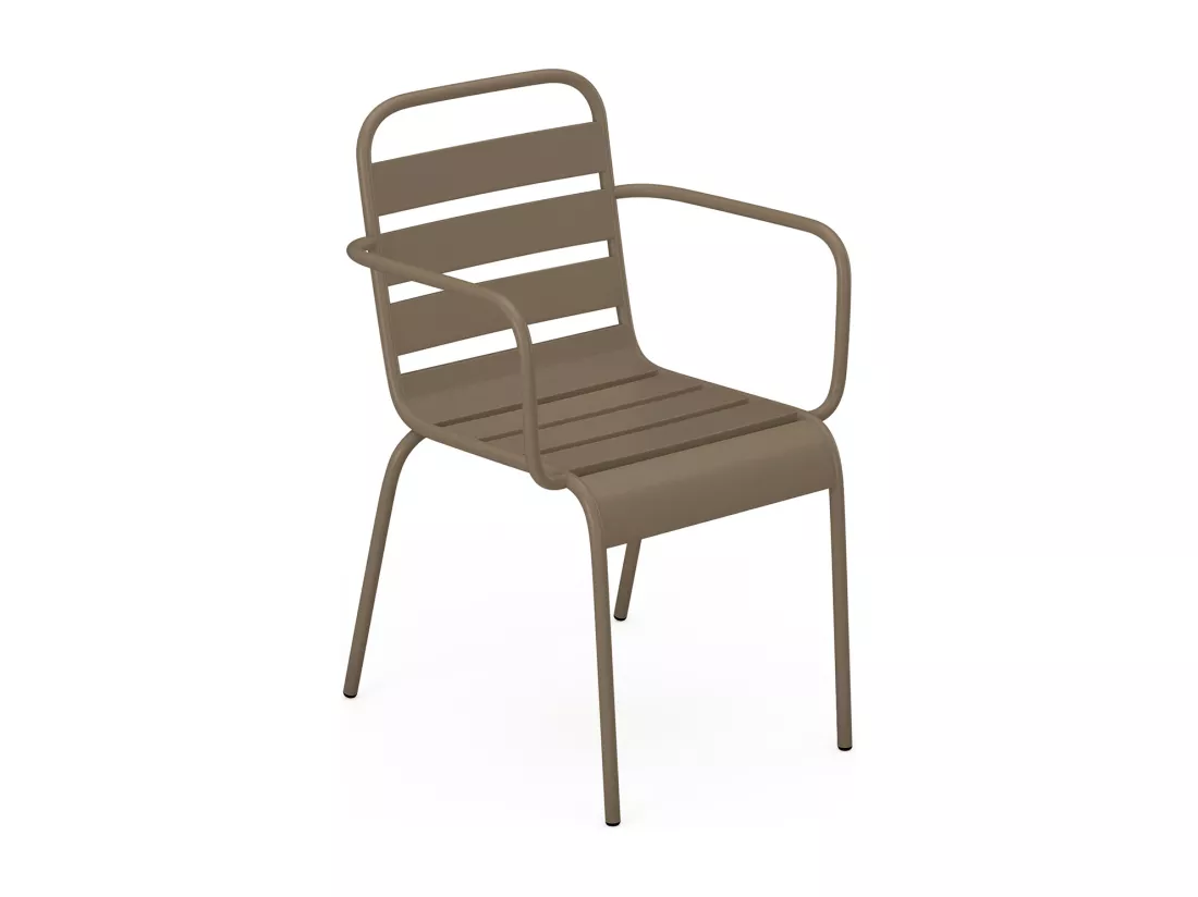 Salle à manger de jardin en métal - une table L.160 cm avec 2 fauteuils empilables et 4 chaises empilables - Taupe - MIRMANDE de MYLIA