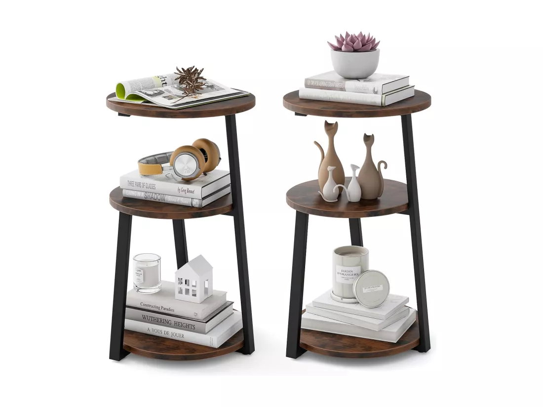 Table d'appoint （lot de 2) , bout de canape 3 niveaux, cadre en métal, 40,5 x 38 x 62 cm (2)