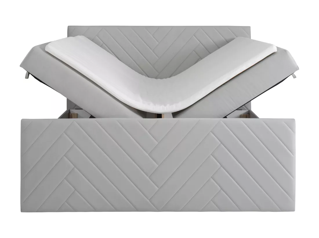 Ensemble complet literie déco tête de lit + sommiers coffre + matelas + surmatelas - 180 x 200 cm - Velours - Gris clair - MAKANA de YSMÉE