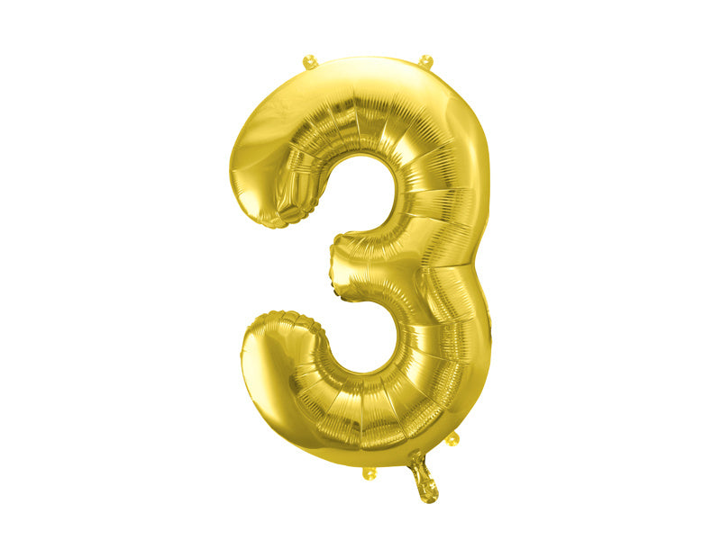 3 Jaar Cijfer Ballon Goud Leeg 72cm