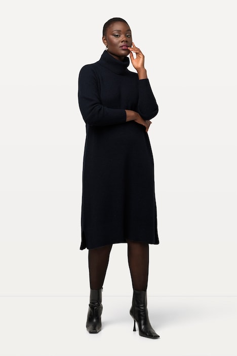 Strickkleid, H-Linie, Rippstrick, Stehkragen, Langarm
