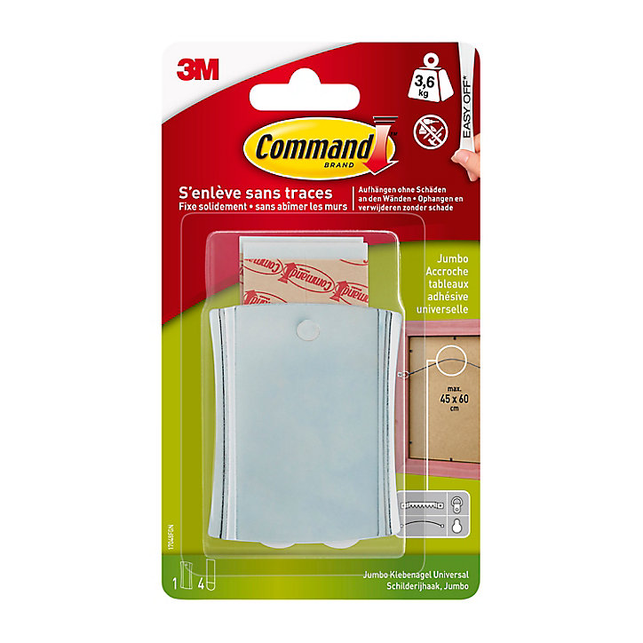 Jumbo Accroche tableaux adhésive universelle Command 1 crochet + 4 grandes languettes