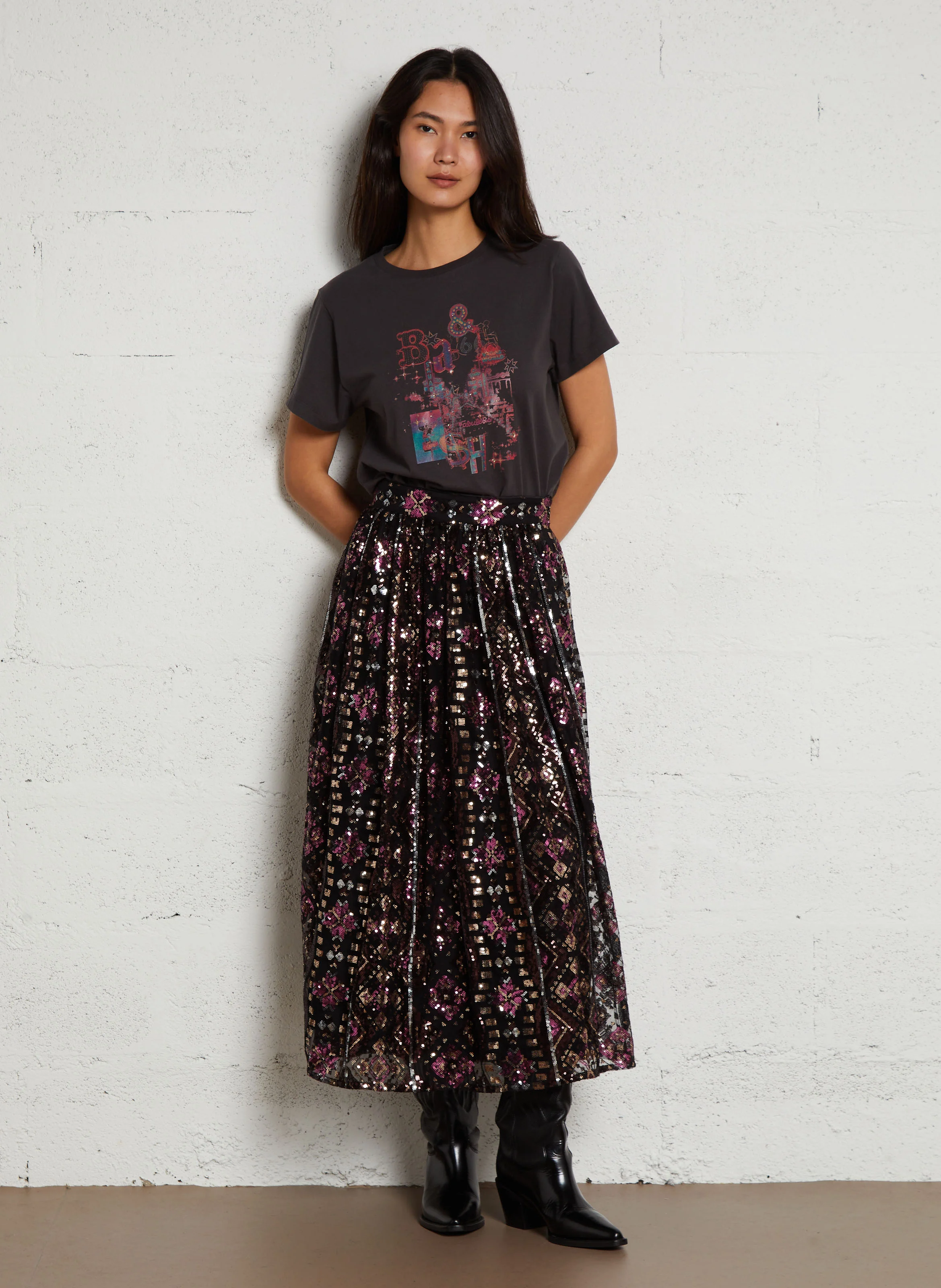 PIPPA - Jupe midi à sequins | Noir