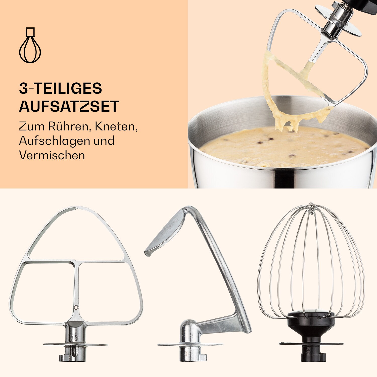 Bella Mini Rührmaschine 1200 W 6 Stufen 4 Liter Edelstahl Pulsfunktion