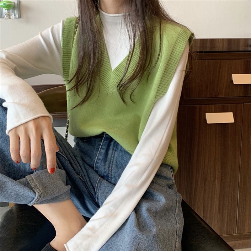 Kilopi - V-hals trui/top met lange mouwen en mock-neck