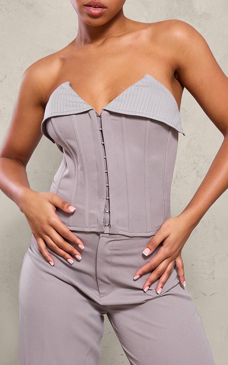 Gris Corset Bandeau Tissé À Ourlet Replié Avec Détails De Coutures Et Fermeture À Crochets