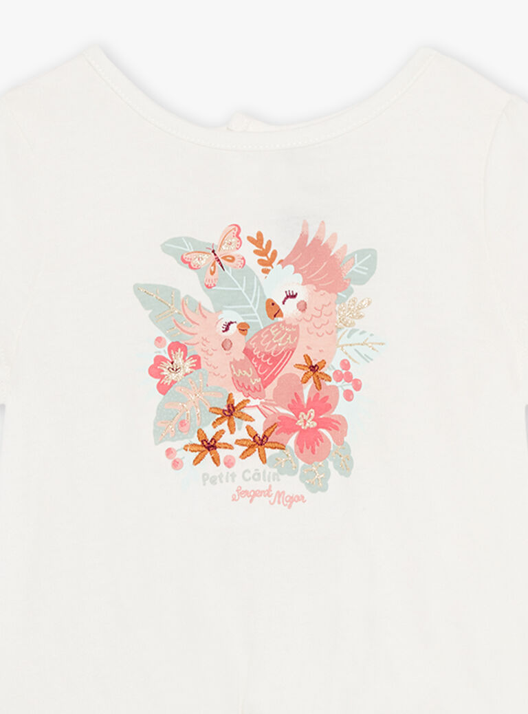 T-shirt écru à oiseaux fantaisie