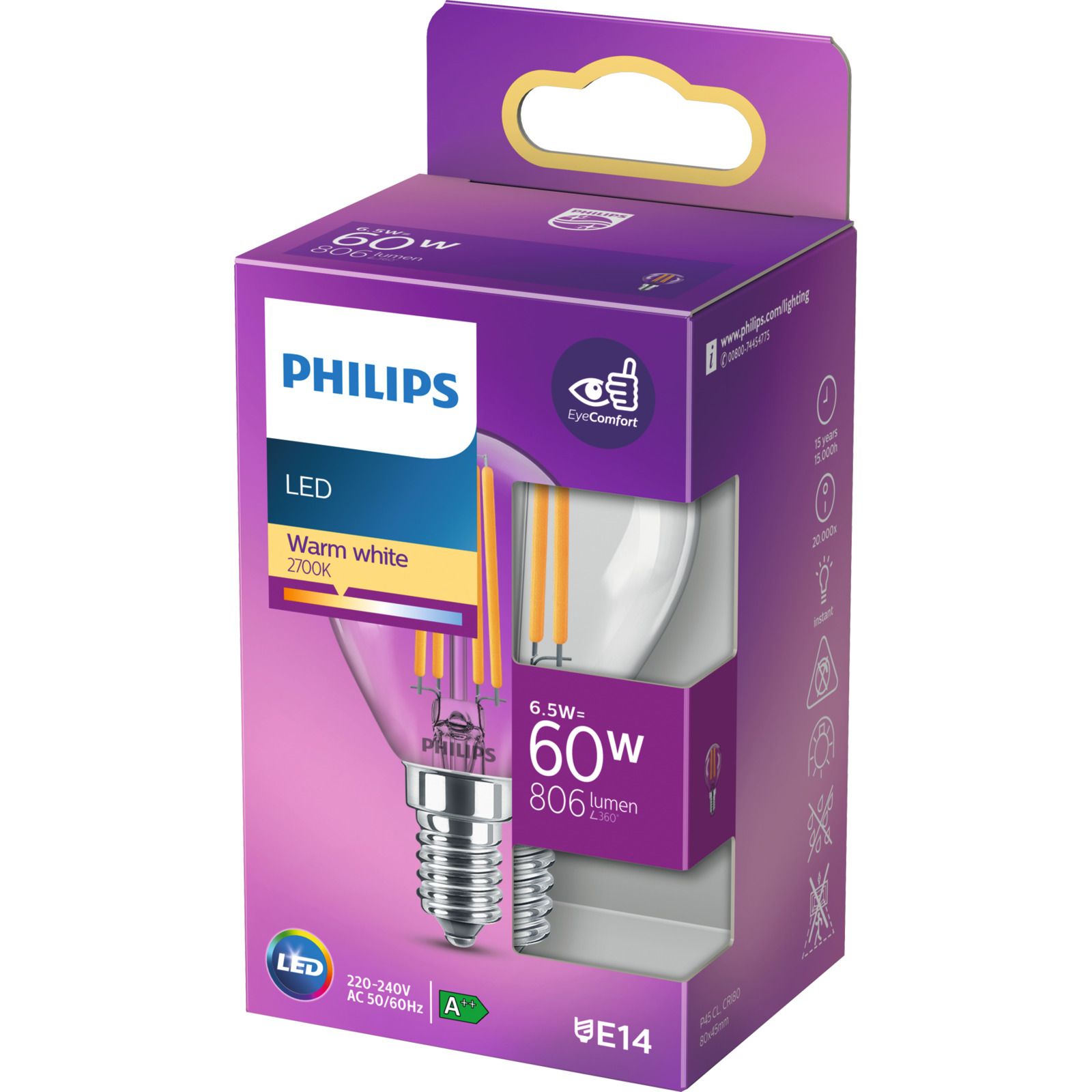 LED-LM Fila 1xE14 C P45 60W 806Lm 2700K