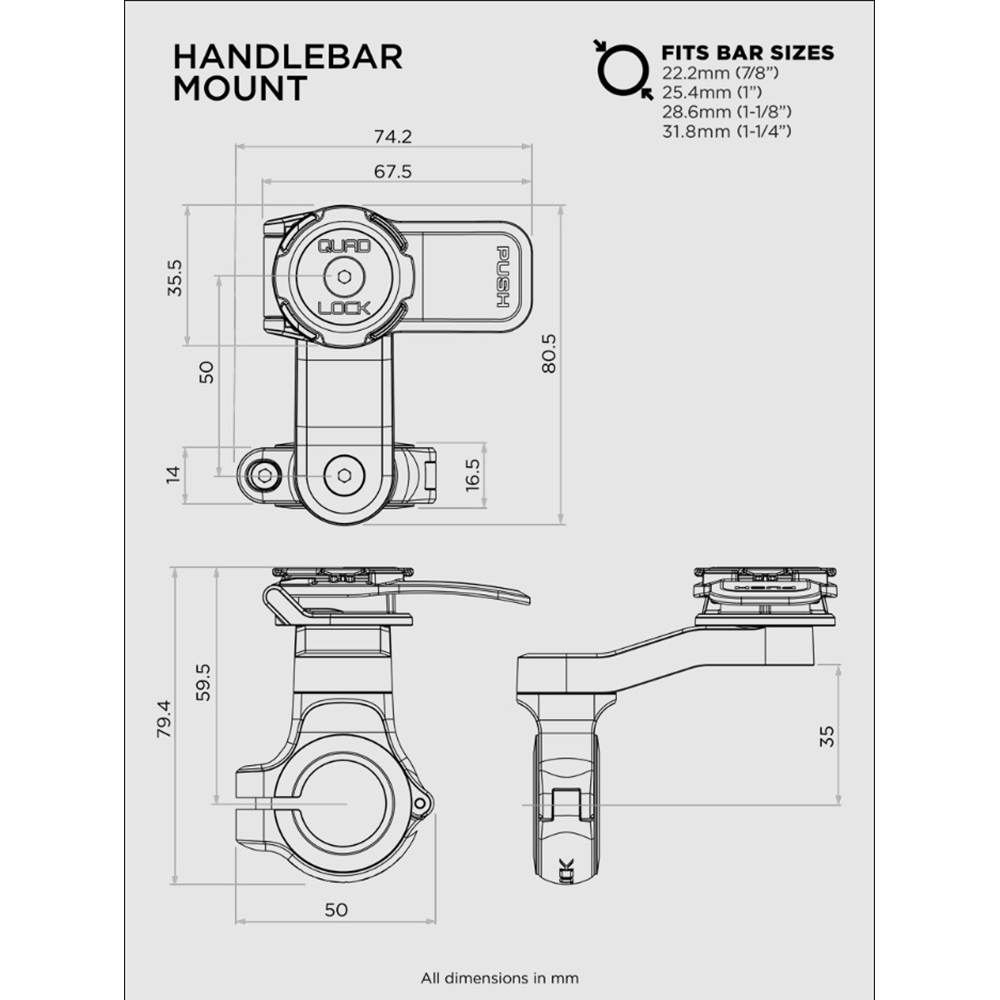 Quad Lock - Support Guidon Handlebar Mount Noir