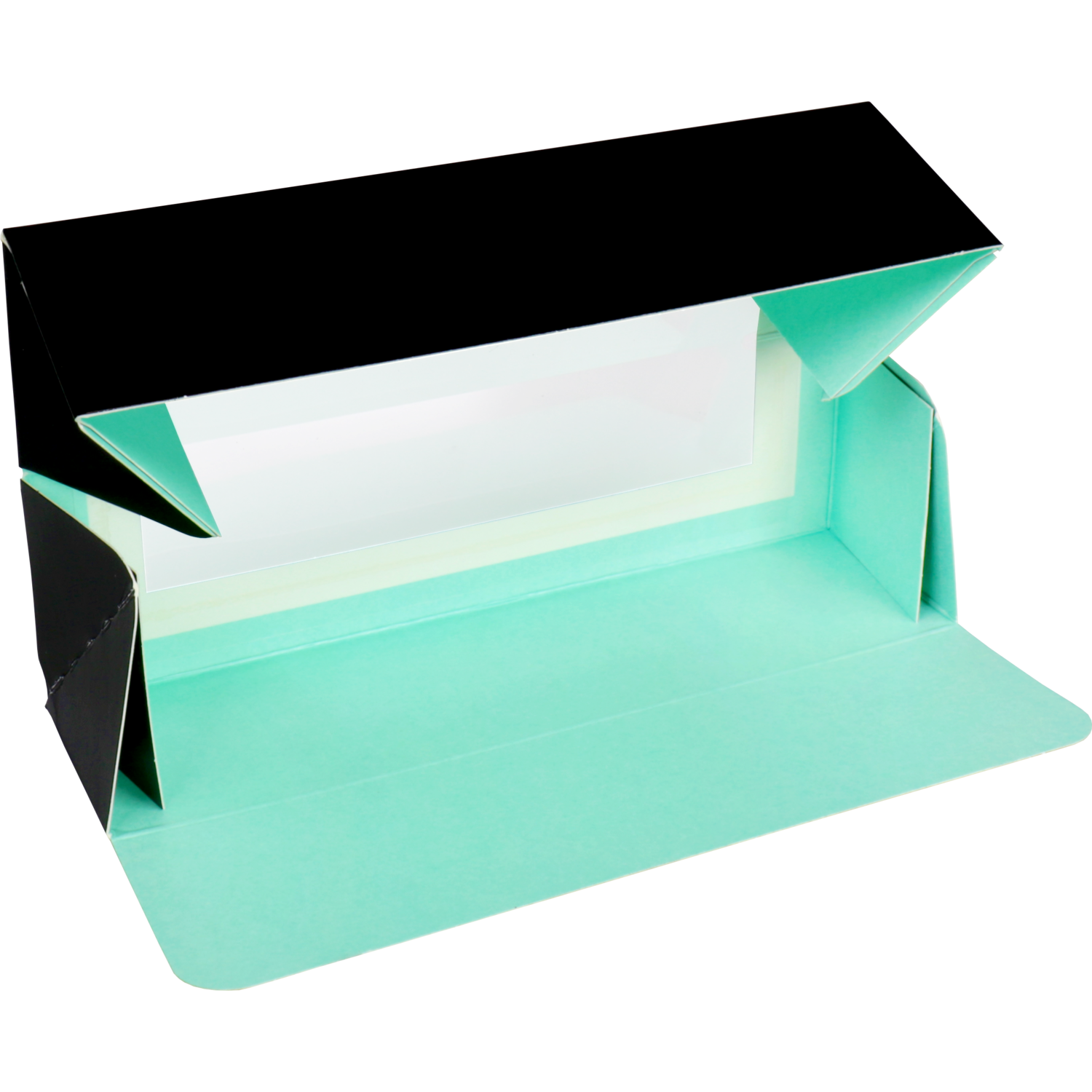 Macarondoosje, karton + PP, 165x47x47mm, zwart/mintgroen