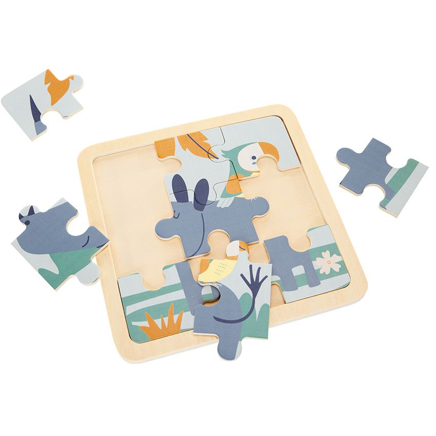 Puzzle 9 pièces en bois Rhinocéros - Ecru