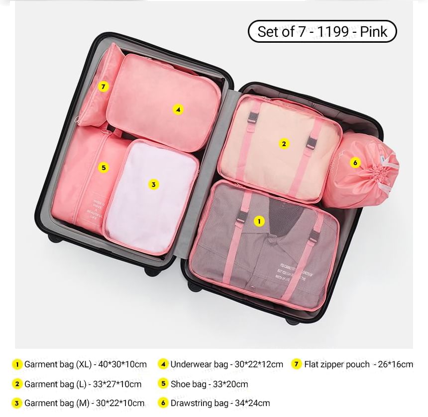 Evorest Bags - Set van 7: Reis-inpakkubus kledingorganizer (verschillende ontwerpen)