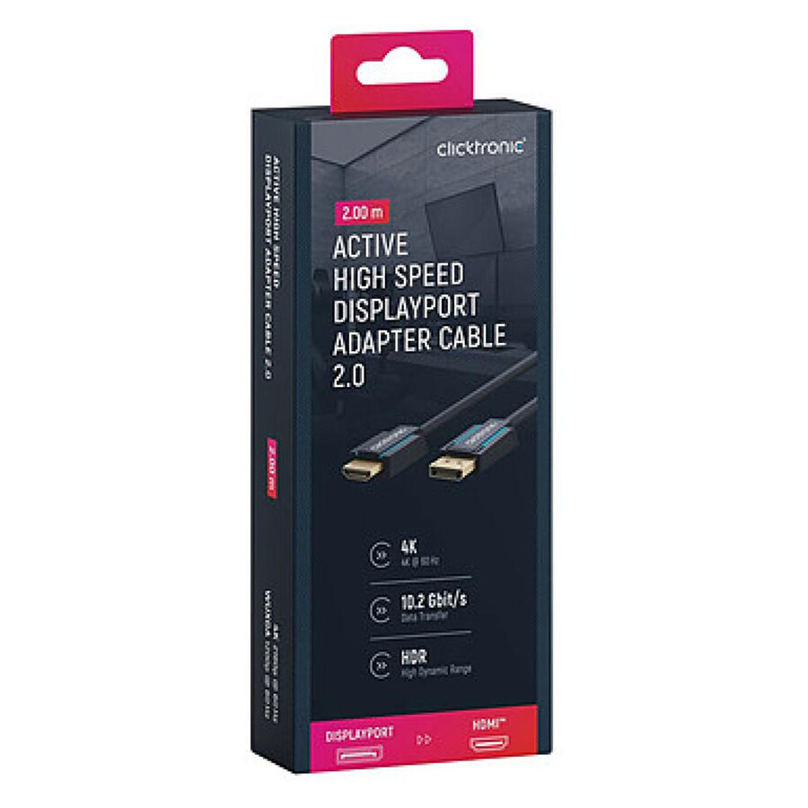 Clicktronic câble adaptateur actif DisplayPort / HDMI 2.0 - 2 m