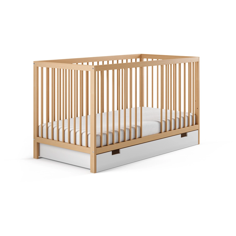 Kids Collective Babybett Gitterbett 60x120 | 70x140 höhenverstellbar & herausnehmbare Sprossen natur mit Schublade