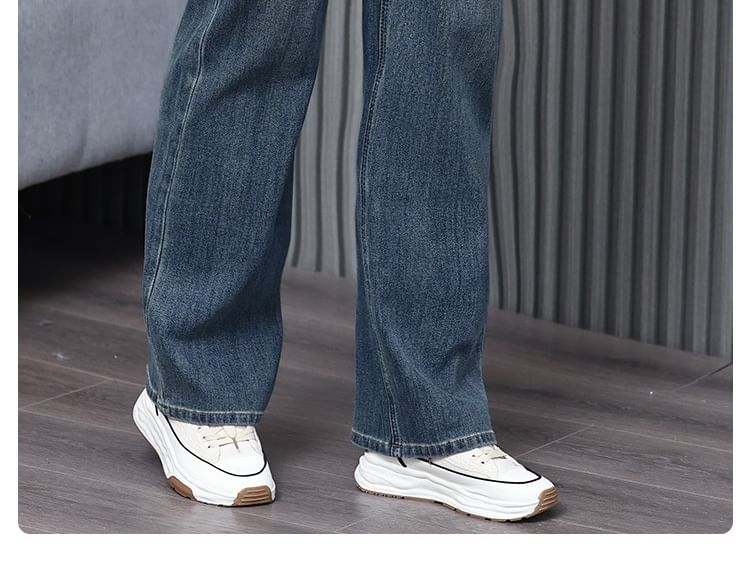 tropibreeze - Hoge taille gewassen rechte jeans
