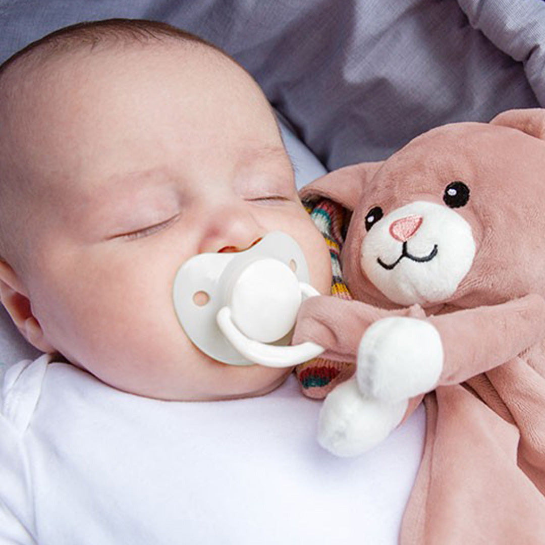 zazu knuffeldoekje met geluid konijn becky - roze