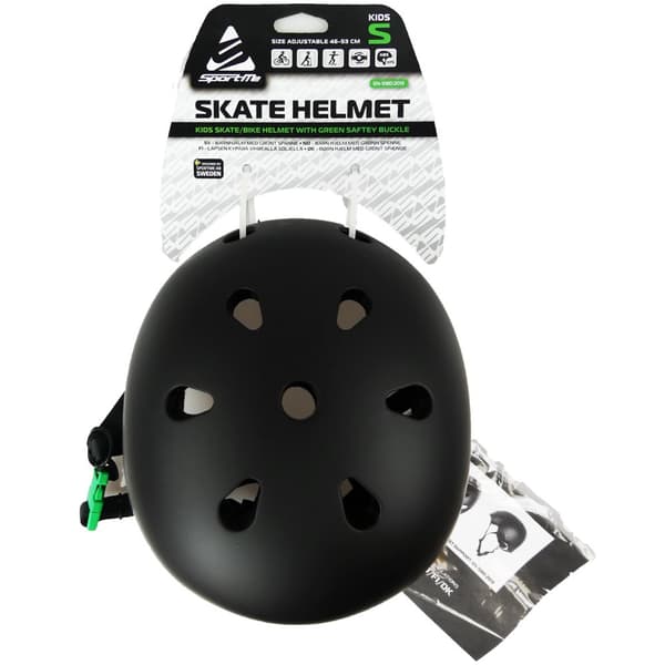 Skatehjelm S 46-53cm Grønn Spenne Svart