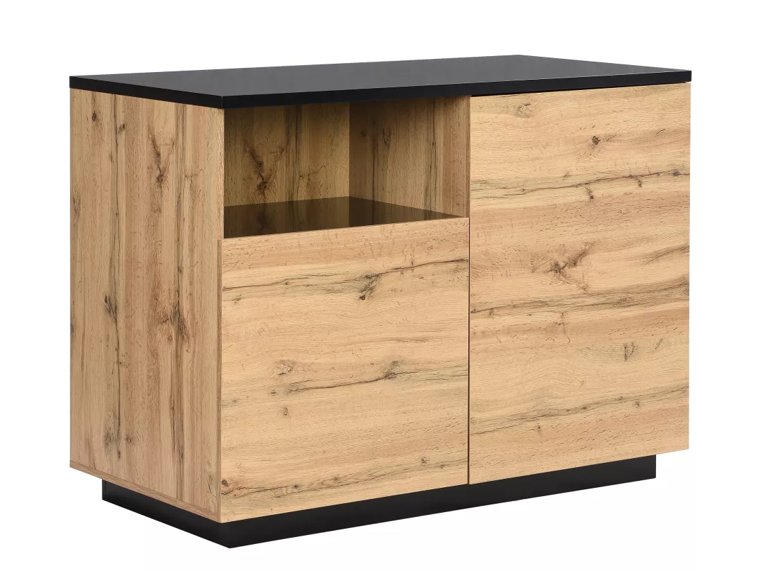 Ilot central de cuisine avec 2 portes et 1 niche en MDF - Naturel et noir - CORELINA