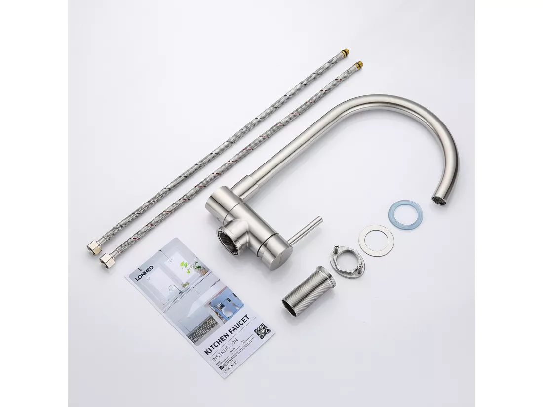 Lonheo Max 2pcs Mitigeur Cuisine Rabattable Pivotant 360°Robinet Cuisine avec Poignée Pliable Contre Fenêtre Robinet Evier Acier Inox 304,EU Modèle