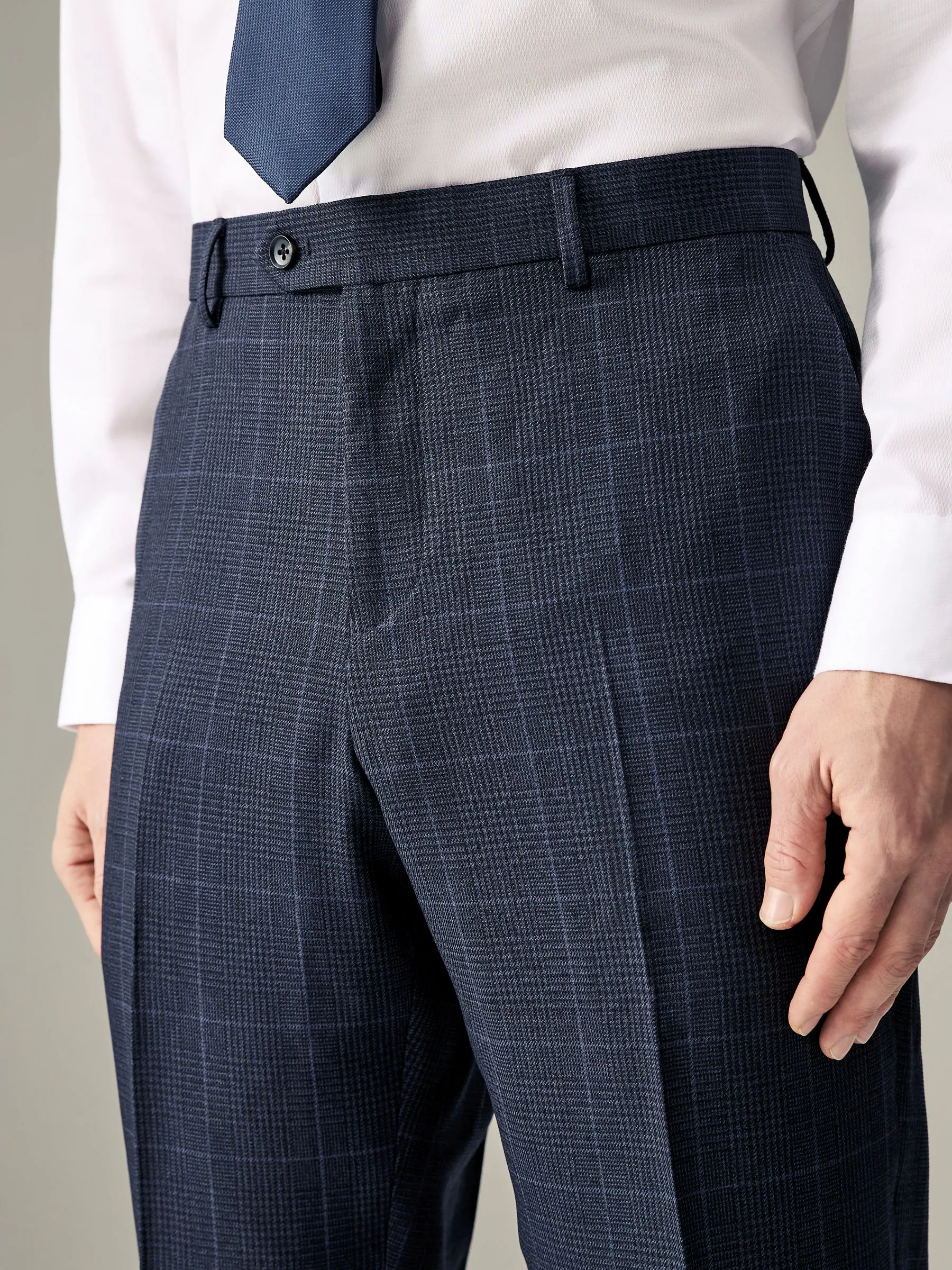 Donkerblauw - Regular Fit Prince of Wales Check Suit Trousers