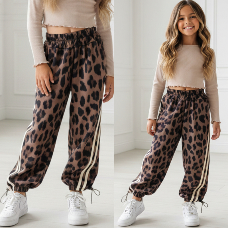 Leopard Parachute Stripe Pants - beige (verzenddatum 2maart)