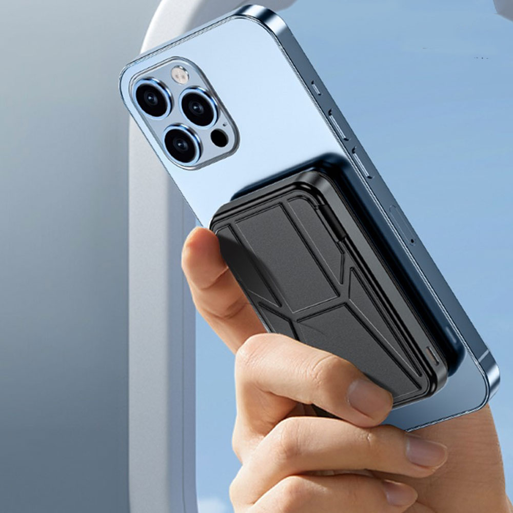 (15W) 10000mAh Magnetisches MagSafe PD Ladegerät USB C Powerbank   Kickstand - Schwarz