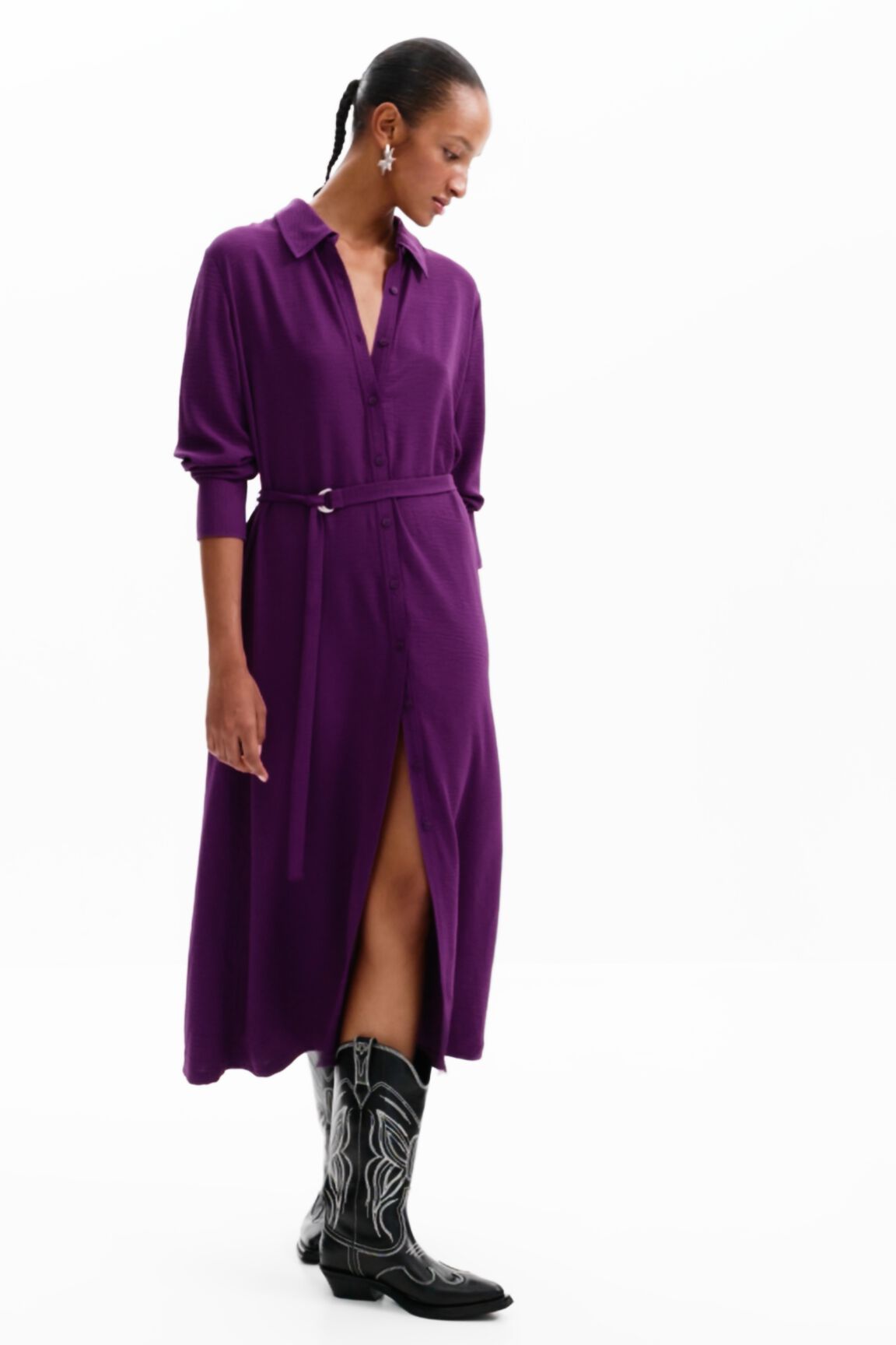 Vestido longo tipo camisa