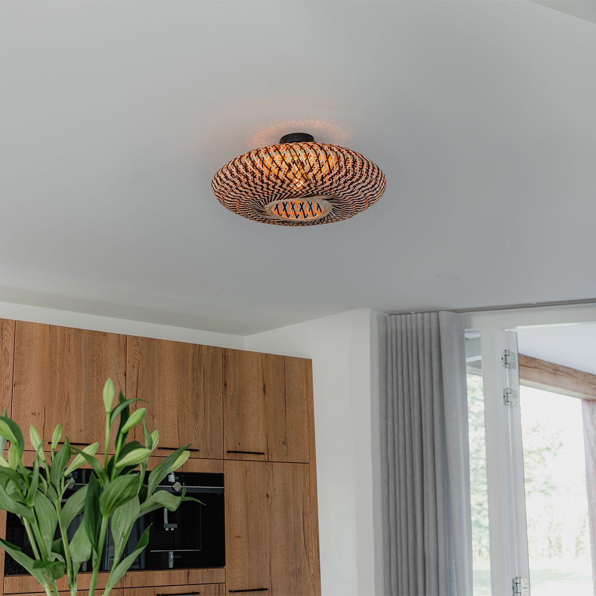 Oosterse plafondlamp zwart bamboe 50 cm - Ostrava