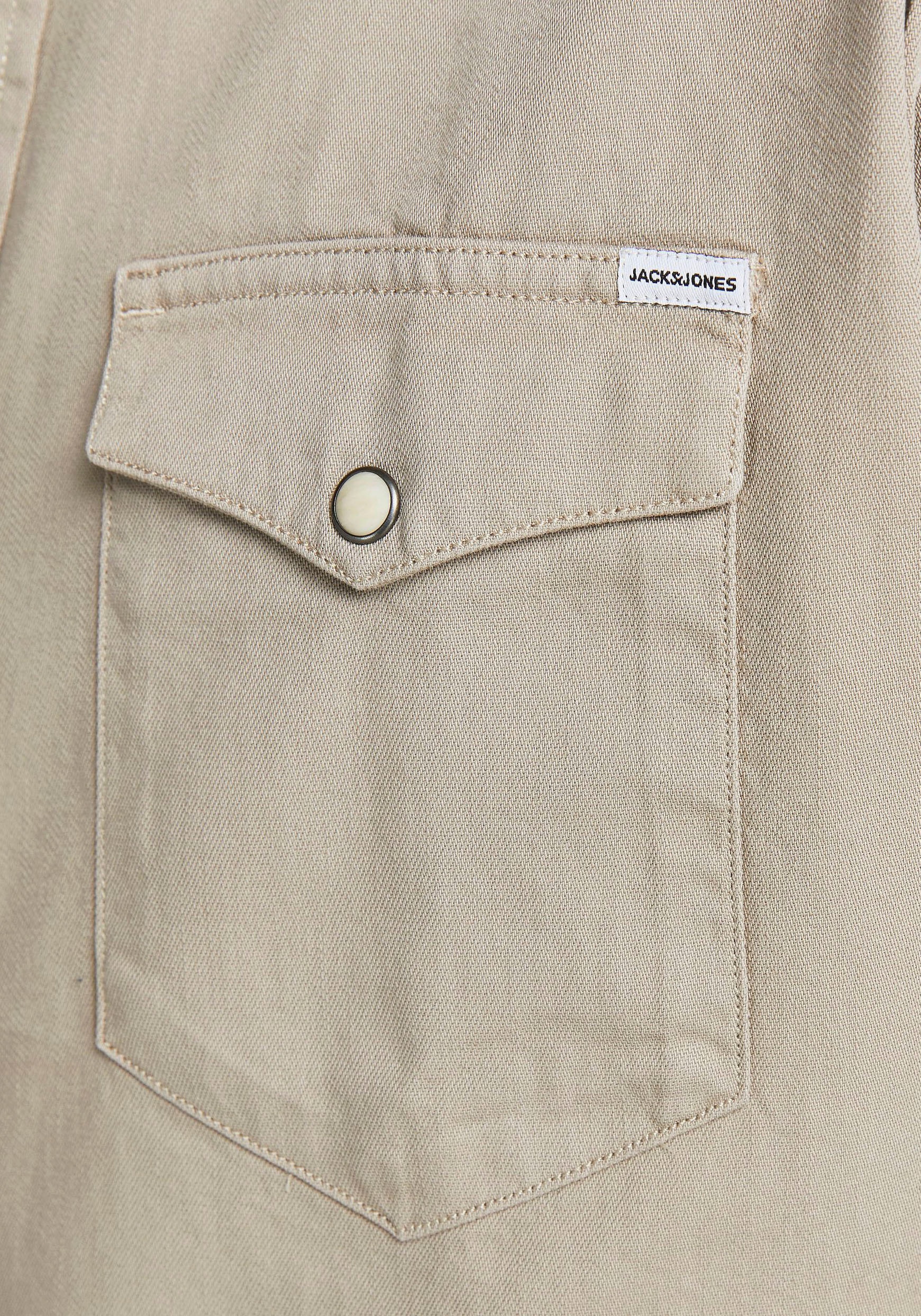Jack & Jones Jeanshemd »JJESHERIDAN im Workwear-Stil mit robuster Baumwollqualität«, unifarben, modisch, slim fit, Baumwolle, Hemdkragen