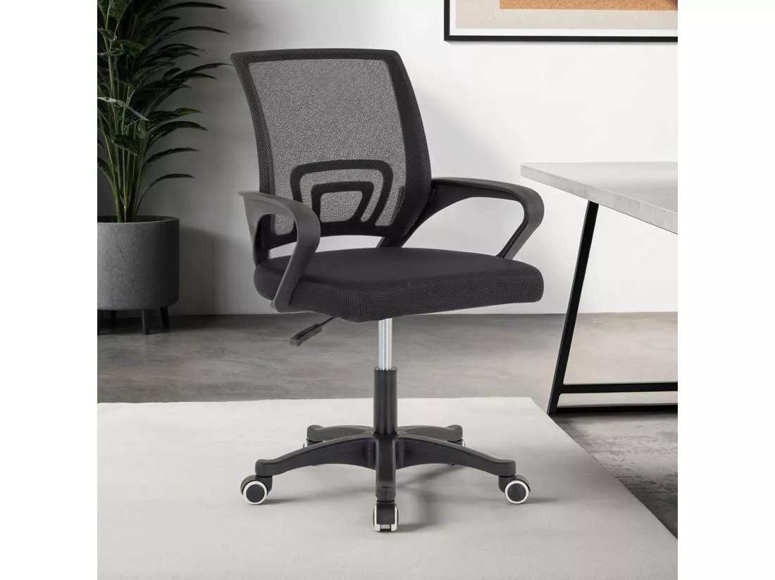 Chaise de bureau PHOENIX, Pivotante et réglable en hauteur, Tissu mesh, Avec accoudoirs, Noir