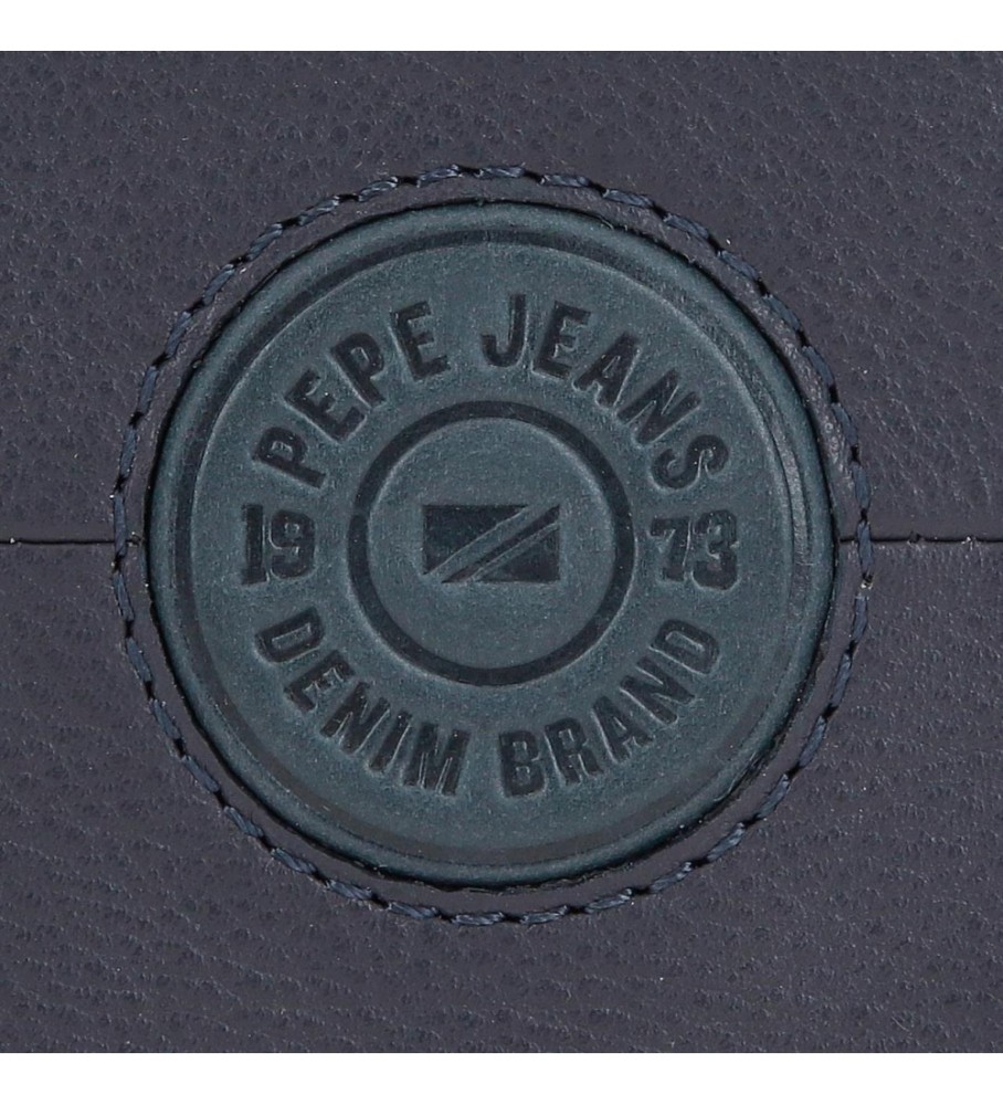 Carteira Pepe Jeans Vertical Cracker em couro com porta-moedas azul marinho