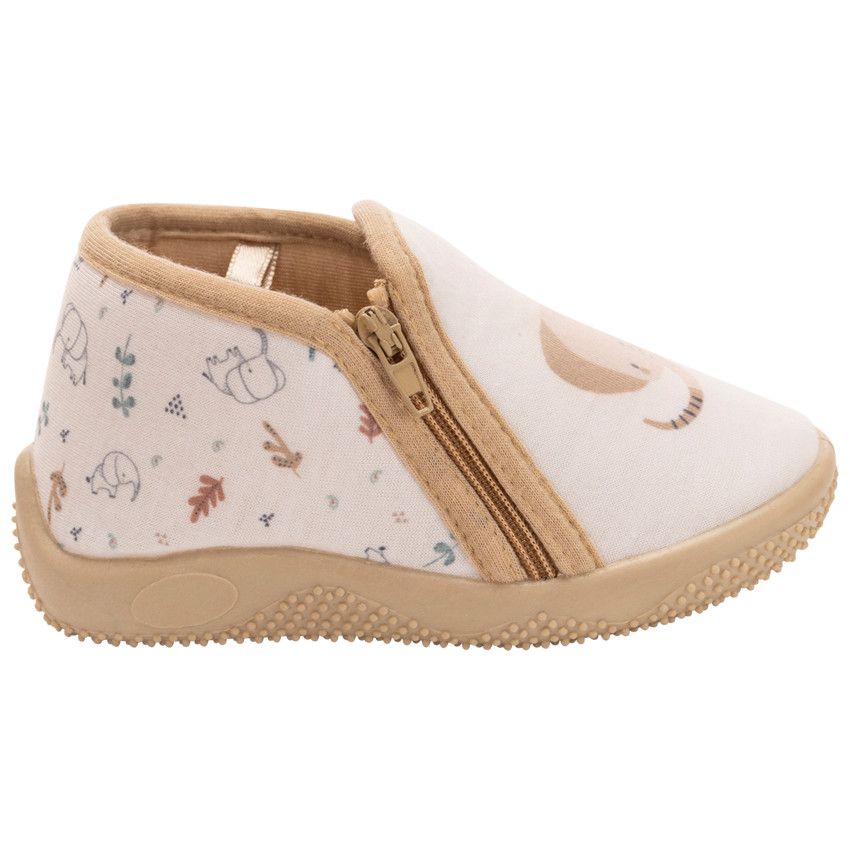 Chaussons bottillons zippés print éléphant pour bébé garçon - Ecru